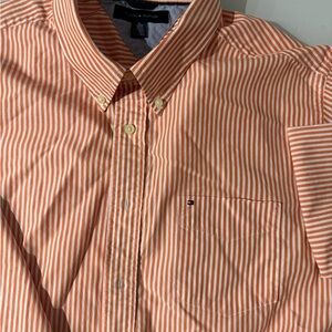 Tommy Hilfiger Men's Casual Orange Striped Shirt